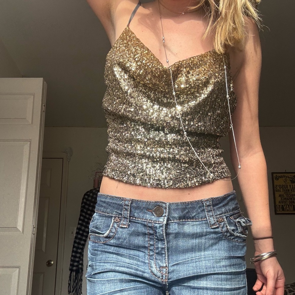 Free People Gold Sequin Crop Top